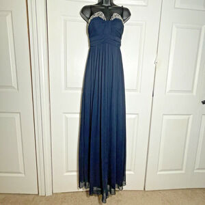 Vintaqe Y2K City Studio Dress Women Small Blue Embellished Strapless Prom Gown